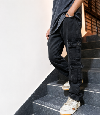 Premium Ash Black Cargo Jeans BD