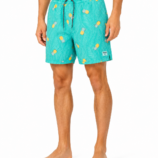 Z MAN FASHION men’s tropical patterned swim shorts in turquoise with pineapple and palm leaf print, elastic waistband with drawstring, above-knee length