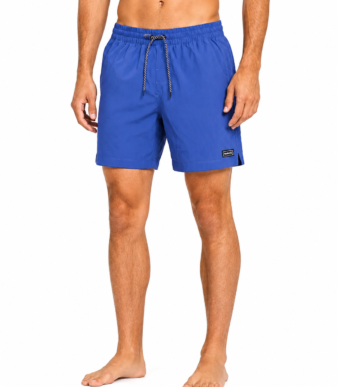 Men’s blue fern patterned swim shorts from Z MAN FASHION displayed front view