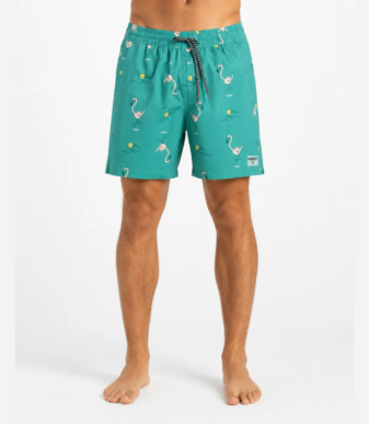 Men’s tropical patterned swim shorts from Z MAN FASHION – teal quick-dry fabric with island-inspired prints, elastic waistband with adjustable drawstring.