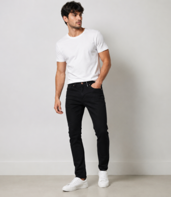 Traz T114 Black Slim Fit Jeans for men with premium black denim design and modern casual fit.